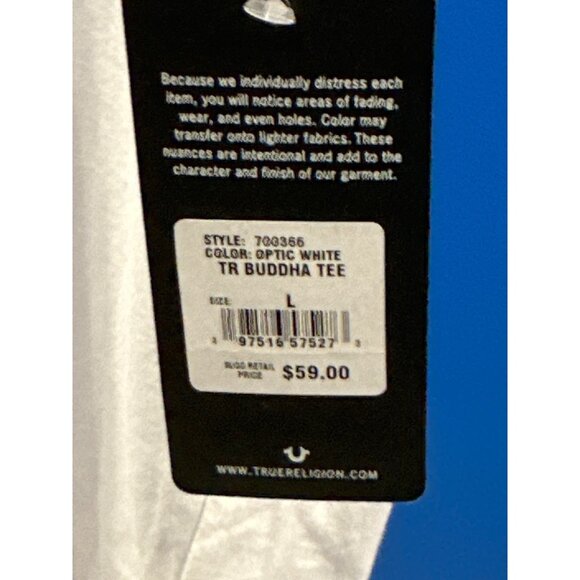 True Religion Mens Large White Graphic Tee Buddha Guitar Logo NWT - Picture 3 of 5